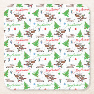 crazy christmas deer square paper coaster