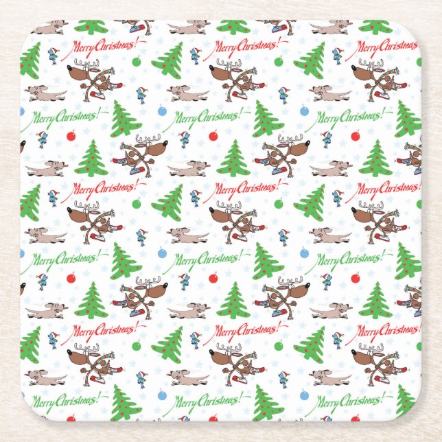 crazy christmas deer square paper coaster (Front)