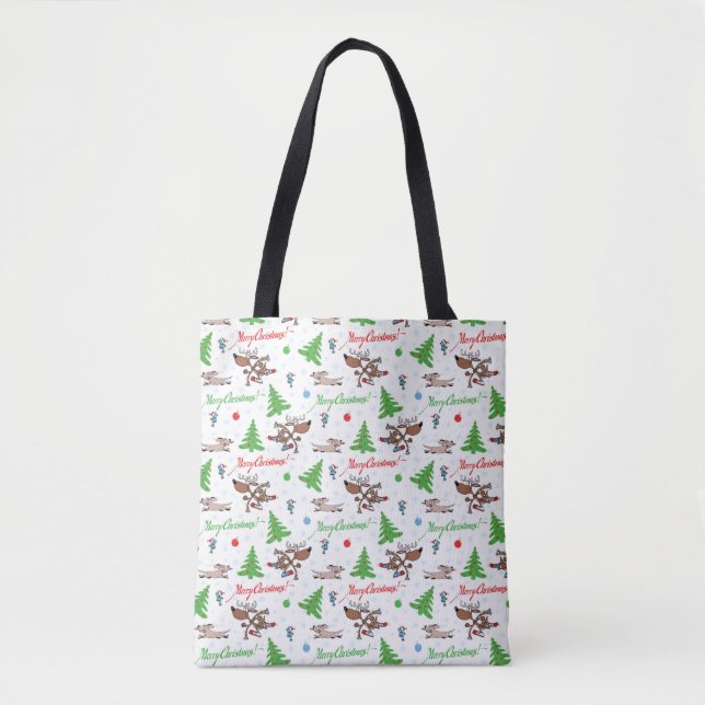 crazy christmas deer tote bag (Front)