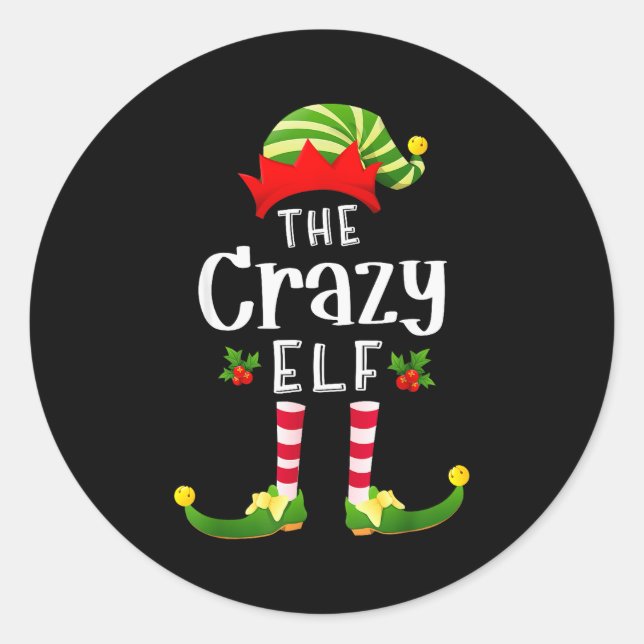 Crazy Christmas Elf Matching Pajama X-mas Party  Classic Round Sticker (Front)