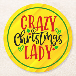 Crazy Christmas Lady-84654 Round Paper Coaster