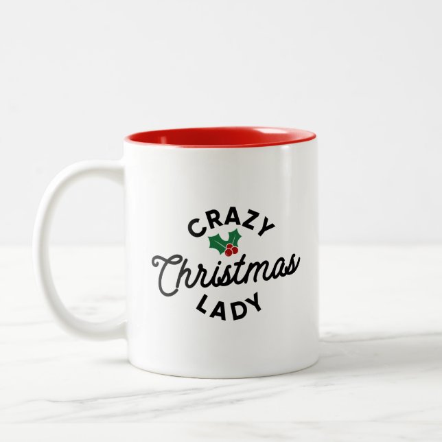 Crazy Christmas Lady Two-Tone Coffee Mug (Left)