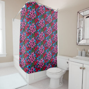 Crazy colors floral shower curtain