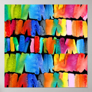 Crazy colour riot watercolor rainbow art poster