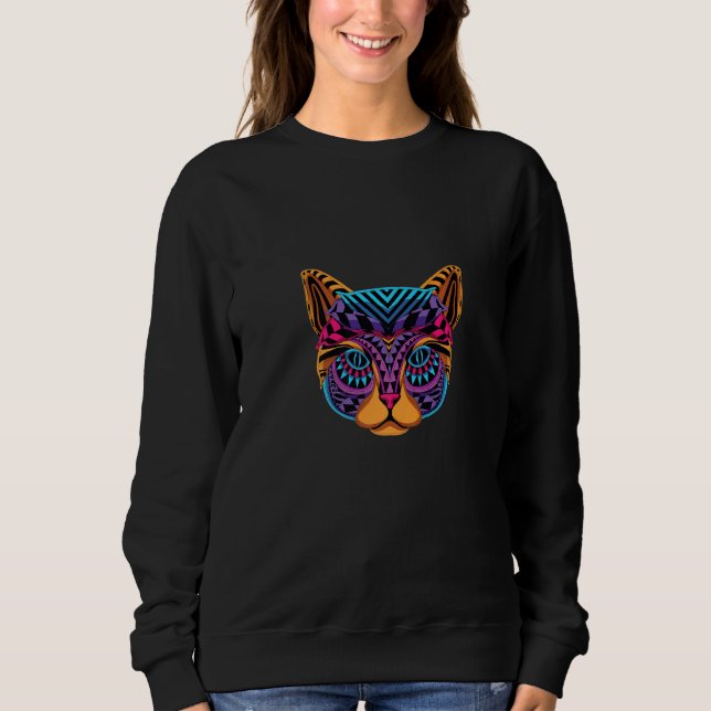 Crazy Colourful Cat Cat  Mandala Hoodie (Front)