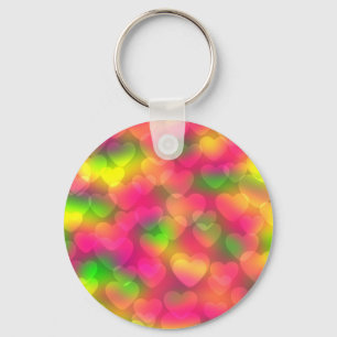 Crazy Colours Hearts Bokeh KEYCHAIN