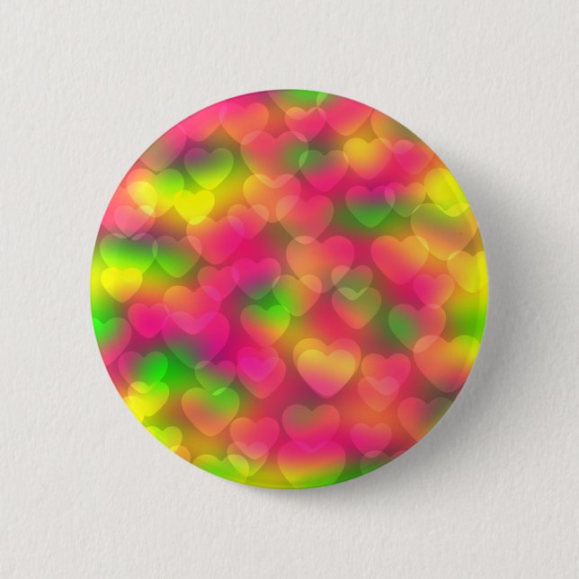 Crazy Colours Hearts Bokeh PIN BUTTON (Front)