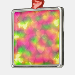 Crazy Colours Hearts Bokeh Sq Ornament