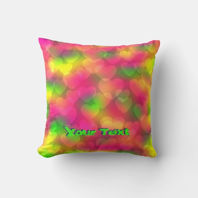 Crazy Colours, Hearts Bokeh- Square Throw Pillow (Front)