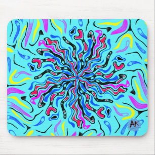 Crazy colours mandala doodle mouse pad