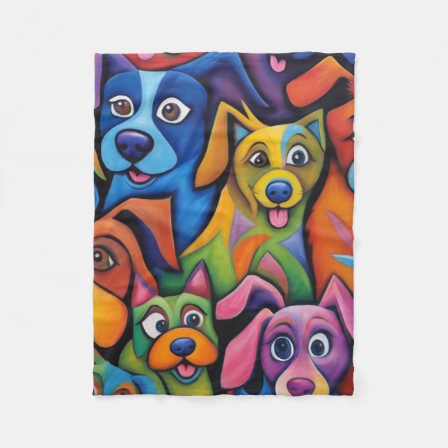 Crazy cool abstract cartoon dogs fleece blanket (Front)
