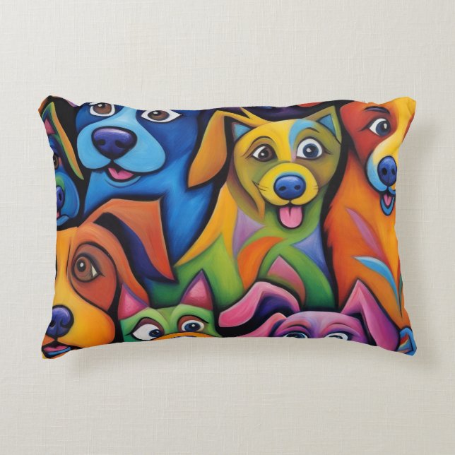 Crazy cool abstract dogs decorative cushion (Front)