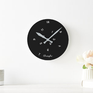 Crazy Cool Black Jumbled Hours Custom Name Kids Round Clock