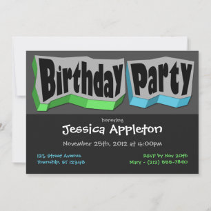 Crazy Cool Green & Blue Birthday Party Invitations