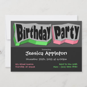 Crazy Cool Green & Pink Birthday Party Invitation