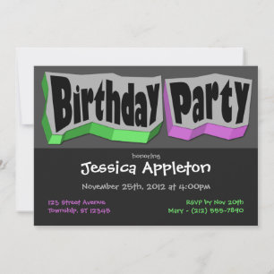 Crazy Cool Green Purple Birthday Party Invitations