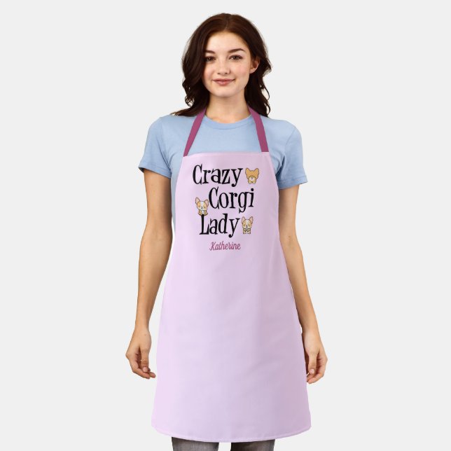 Crazy Corgi Lady Cute Pink Monogram Apron (Worn)