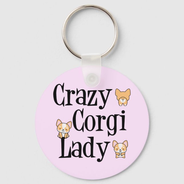 Crazy Corgi Lady Key Ring (Front)