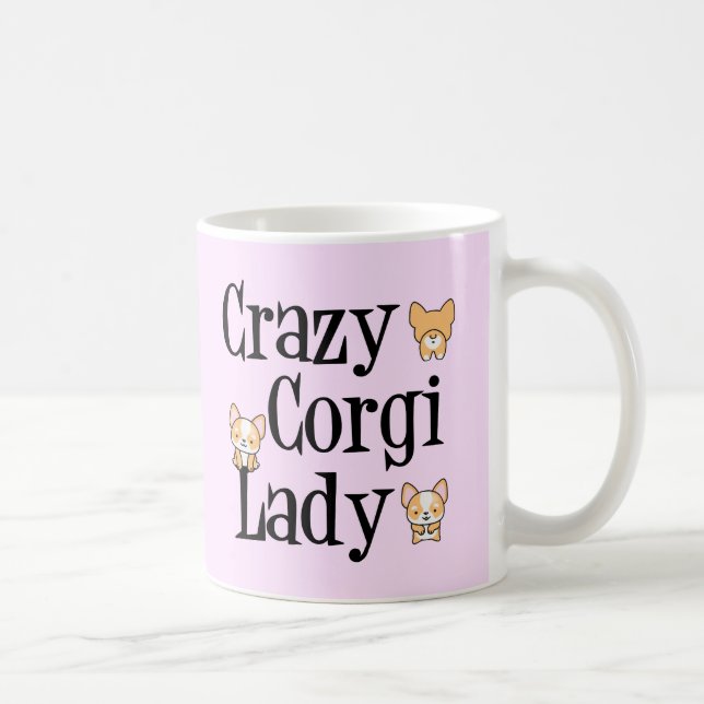 Crazy Corgi Lady Pretty Pink Pembroke Coffee Mug (Right)