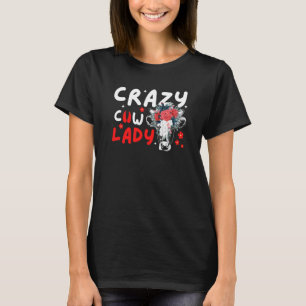 Crazy Cow Lady Women Animal Flowers Mother's Day T-Shirt