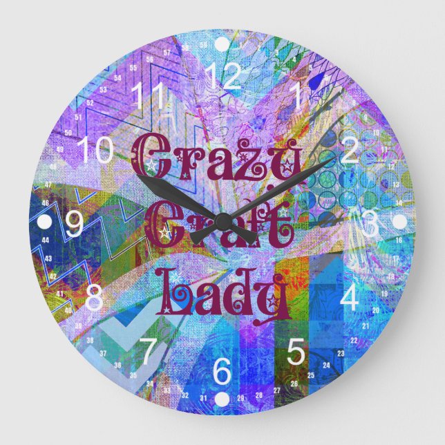 Crazy Craft Lady Blue Purple Butterfly Chevron Col Large Clock (Front)