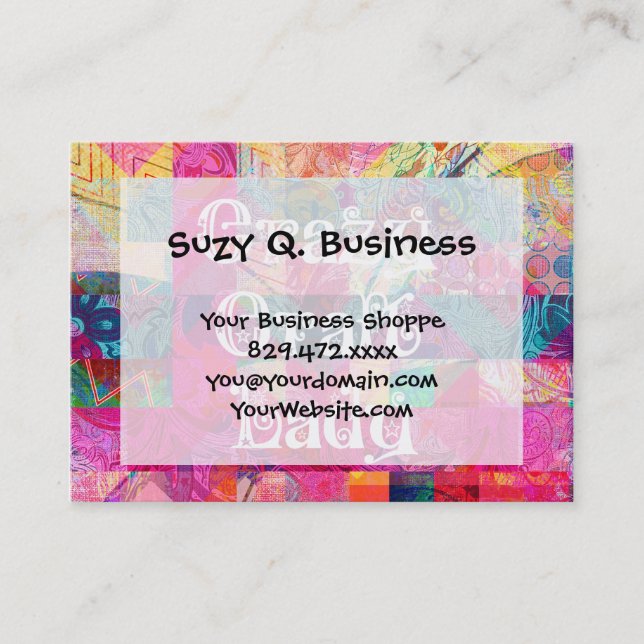 Crazy Craft Lady Colourful Pattern Vibrant Craftin Business Card (Front)