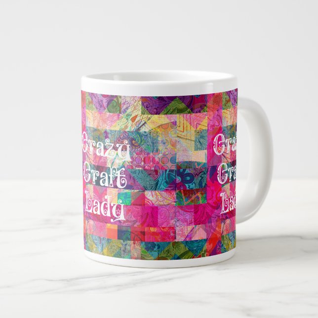 Crazy Craft Lady Colourful Pattern Vibrant Craftin Large Coffee Mug (Front Right)