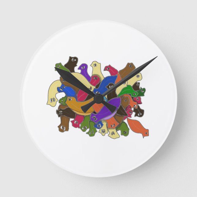 Crazy Cross Eyed Planarian Worms Design 2 Round Clock (Front)