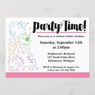 Crazy Cute Cats Birthday Party Custom Invitation