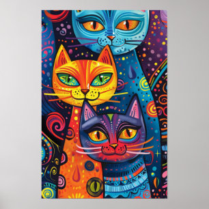 Crazy Cute Cats: Bright Doodle Cartoon Banner Poster