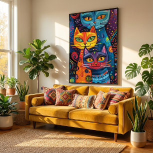 Crazy Cute Cats: Bright Doodle Cartoon Banner Poster