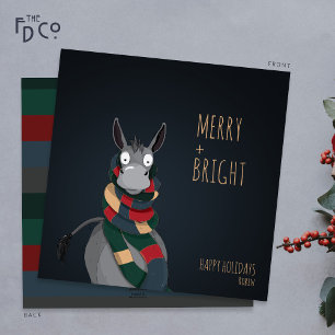 Crazy Cute “Merry + Bright” Donkey Holiday Card