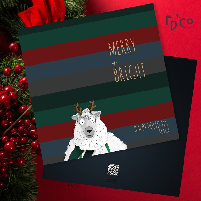 Crazy Cute “Merry + Bright” Sheep Holiday Card (Creator Uploaded)