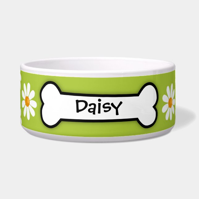 Crazy Daisy Personalised Dog  Bowl - Green (Front)