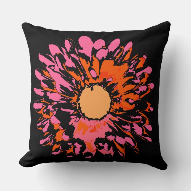 CRAZY DAISY Pink Orange Cool Modern Throw Pillow (Front)
