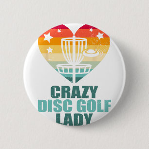 Crazy Disc Golf Lady Vintage Retro Heart Funny Dis 6 Cm Round Badge