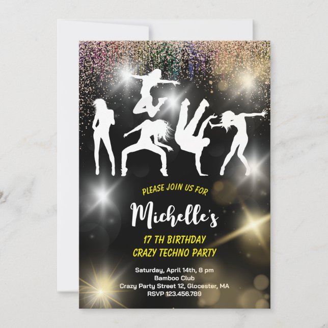 Crazy disco techno psychedelic birthday invitation (Front)