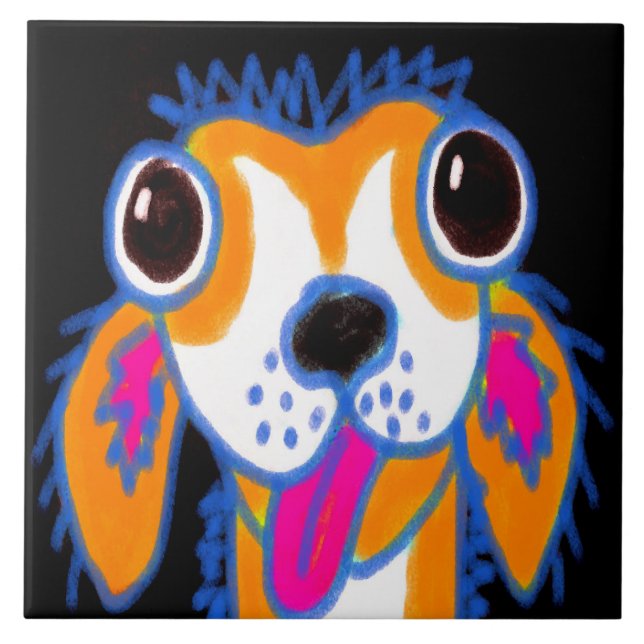 Crazy Dog Abstract Art Ceramic Tile (Front)