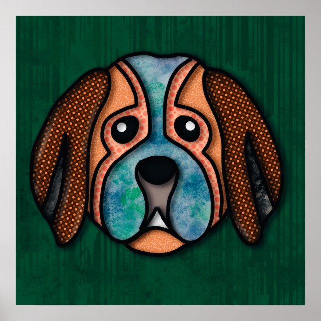  Crazy dog face with colourful, abstract patterns  Poster (Front)