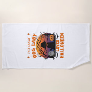 Crazy Dog Lady Loves Halloween Poodle Pumpkin Tomb Beach Towel