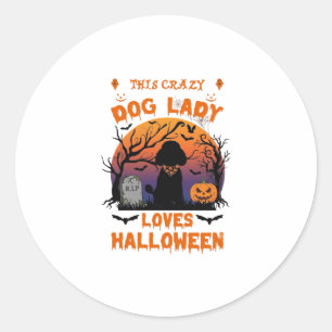 Crazy Dog Lady Loves Halloween Poodle Pumpkin Tomb Classic Round Sticker