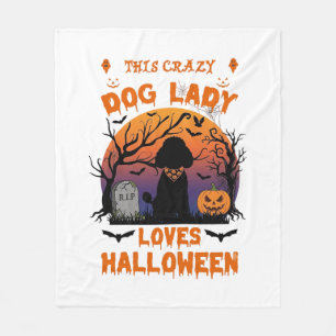 Crazy Dog Lady Loves Halloween Poodle Pumpkin Tomb Fleece Blanket