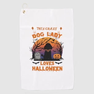 Crazy Dog Lady Loves Halloween Poodle Pumpkin Tomb Golf Towel