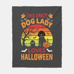 Crazy Dog Lady Loves Halloween Vintage Design Fleece Blanket