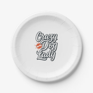 Crazy Dog Lady Vintage Pet Lover Typography Design Paper Plate