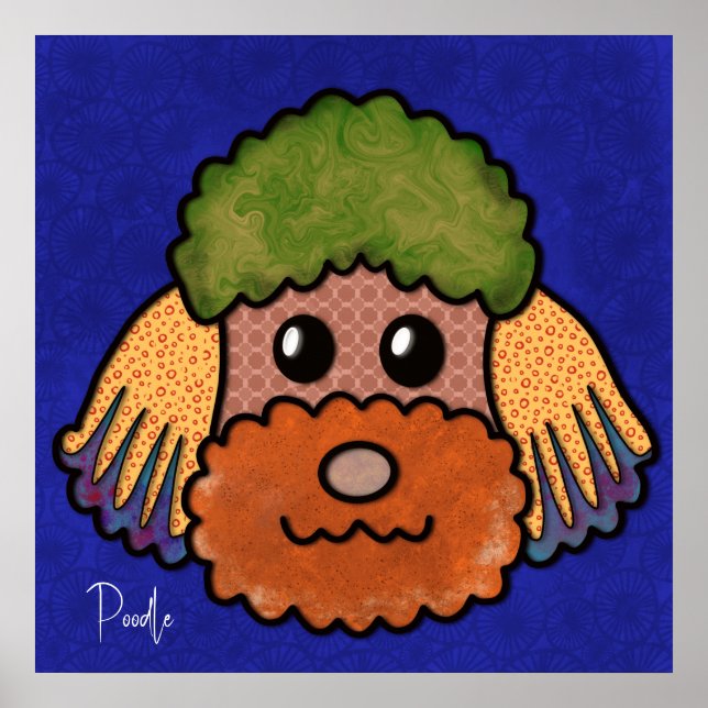  Crazy dog Poodle face with abstract patterns  Poster (Front)