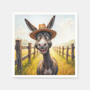 Crazy Donkey Wearing a Straw Hat Napkin
