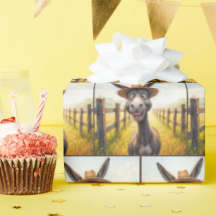 Crazy Donkey Wearing a Straw Hat Wrapping Paper