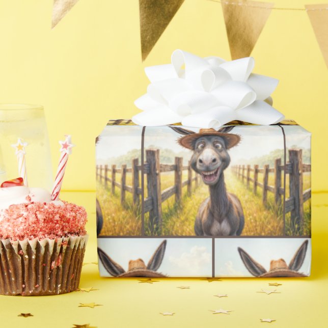 Crazy Donkey Wearing a Straw Hat Wrapping Paper (Birthday Party)