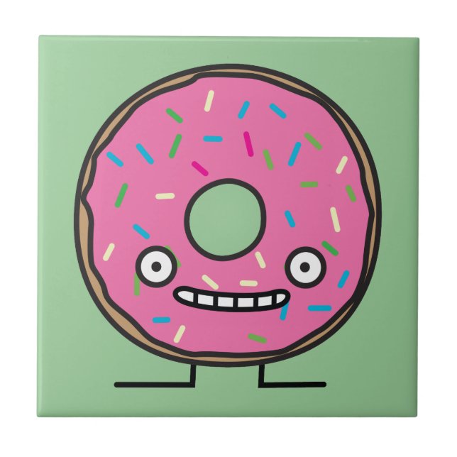Crazy Doughnut with Sprinkles pink icing sweet Ceramic Tile (Front)